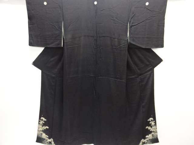 JAPANESE KIMONO / ANTIQUE TOMESODE / SILK / EMBROIDERY / KINSHA / PINE & BUCKET